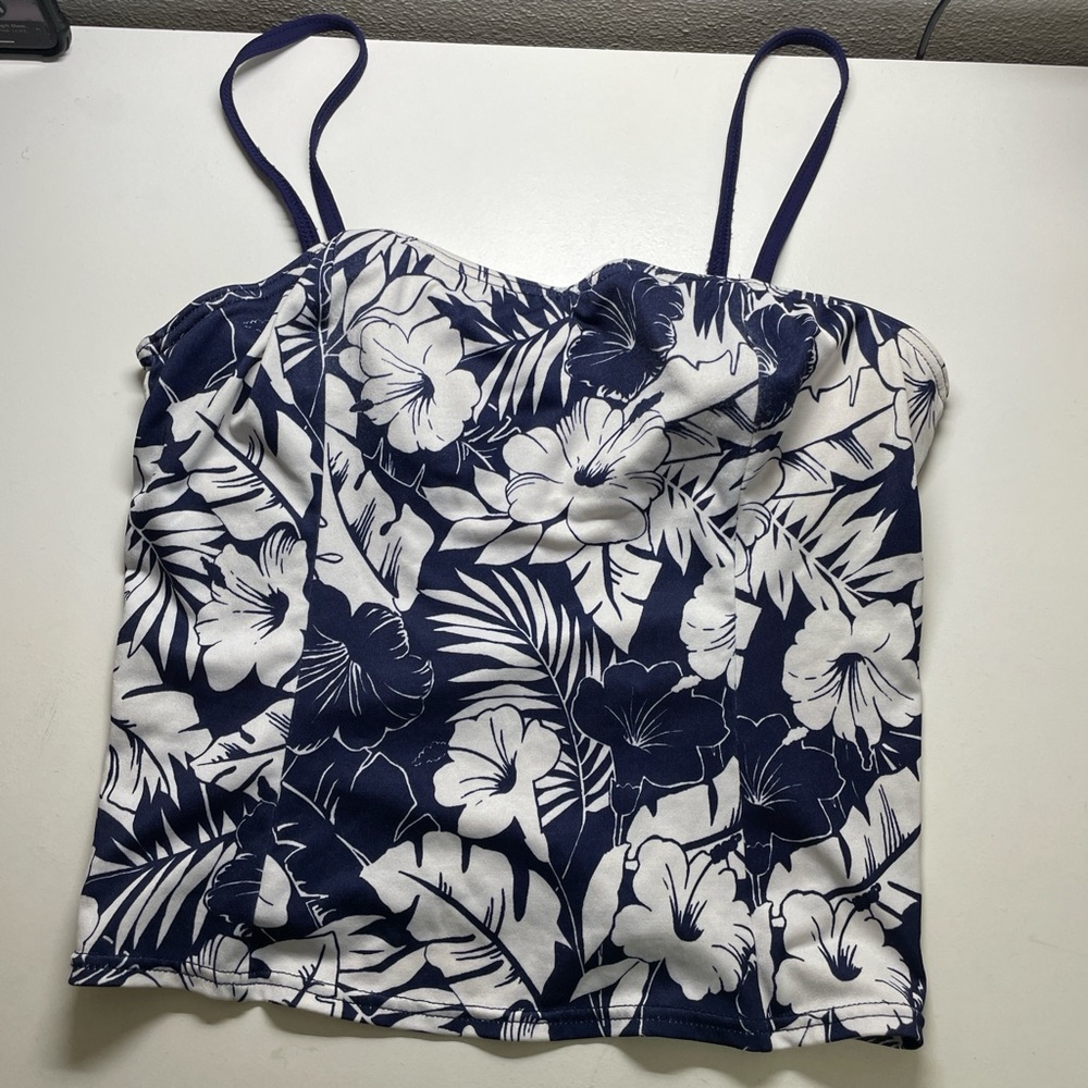 Floral Navy and White Women's Swim Top